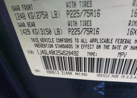 2005 Jeep Liberty Sport from USA, damaged, VIN 1J4GL48K25W520492